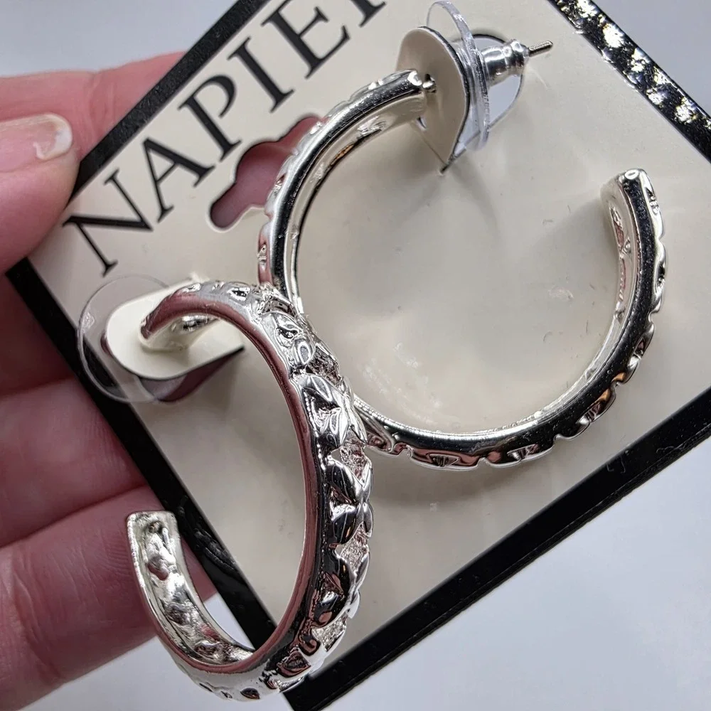 NEW Napier Beautiful Silver Tone Hoop Earrings Classic NWT
